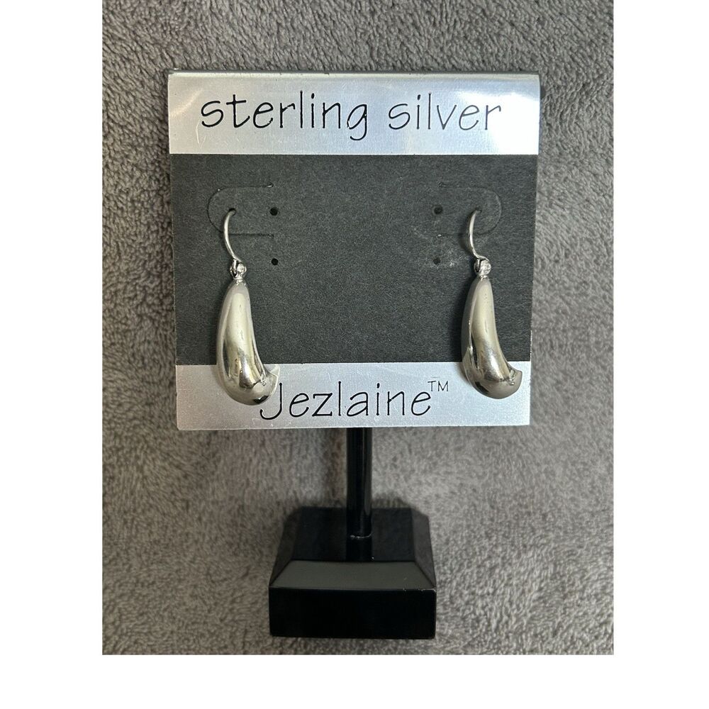 Vintage Jezlaine Sterling Silver Puffy Teardrop Dangle Earrings w/Original Card